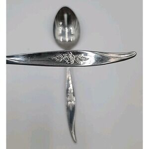 2 Hanford Forge AVON ROSE Stainless Flatware Silverware Pierced Serving Spoons